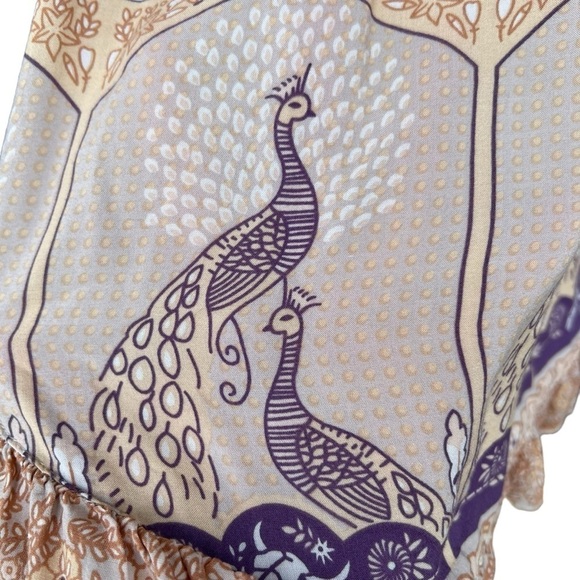 Spell Xanadu Mini Play Dress Gold Dust XS Peacocks Boho Ruffle GUC - Picture 7 of 16